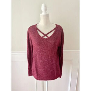A New Day Maroon Heathered Strappy Top Shirt XS